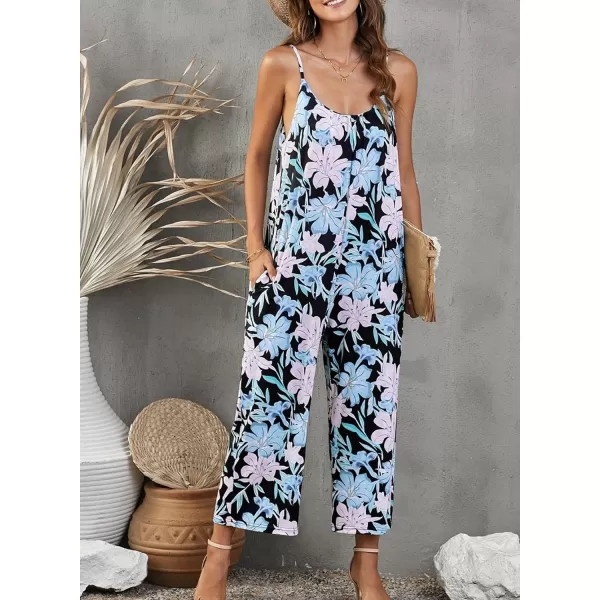 Happy Sailed Women's Casual Sleeveless Front Button Loose Jumpsuits Stretchy Long Pants Romper with Pockets