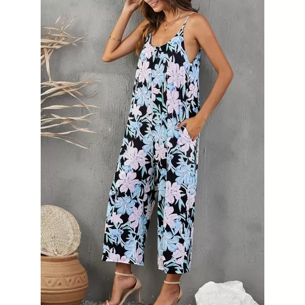 Happy Sailed Women's Casual Sleeveless Front Button Loose Jumpsuits Stretchy Long Pants Romper with Pockets