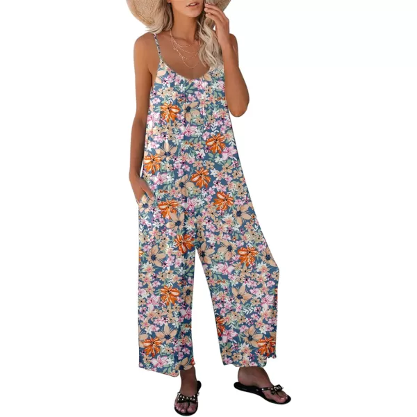 Happy Sailed Women's Casual Sleeveless Front Button Loose Jumpsuits Stretchy Long Pants Romper with Pockets