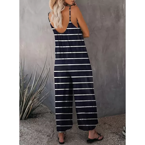 Happy Sailed Women's Casual Sleeveless Front Button Loose Jumpsuits Stretchy Long Pants Romper with Pockets