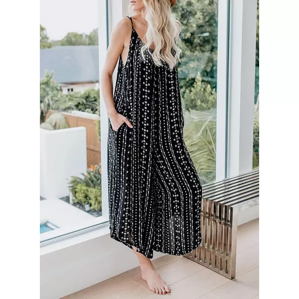 Happy Sailed Women's Casual Sleeveless Front Button Loose Jumpsuits Stretchy Long Pants Romper with Pockets