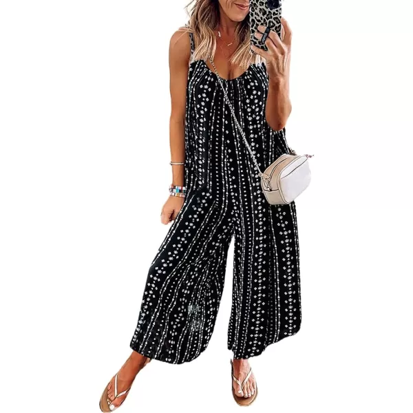 Happy Sailed Women's Casual Sleeveless Front Button Loose Jumpsuits Stretchy Long Pants Romper with Pockets