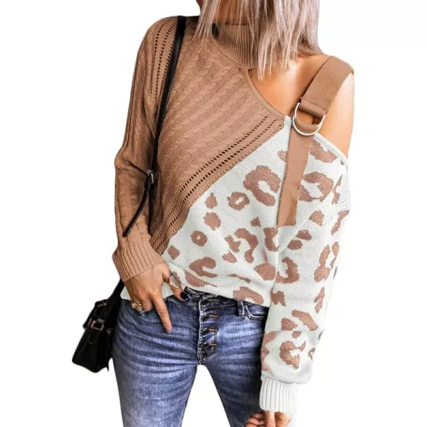 Happy Sailed Womens Cold Shoulder Sweaters High Neck Long Sleeve Oversized Knitted Jumper Pullover Sweater Tops S-2XL