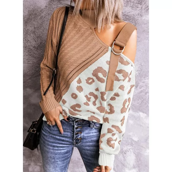 Happy Sailed Womens Cold Shoulder Sweaters High Neck Long Sleeve Oversized Knitted Jumper Pullover Sweater Tops S-2XL