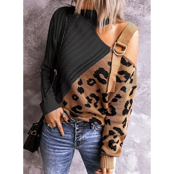 Happy Sailed Womens Cold Shoulder Sweaters High Neck Long Sleeve Oversized Knitted Jumper Pullover Sweater Tops S-2XL