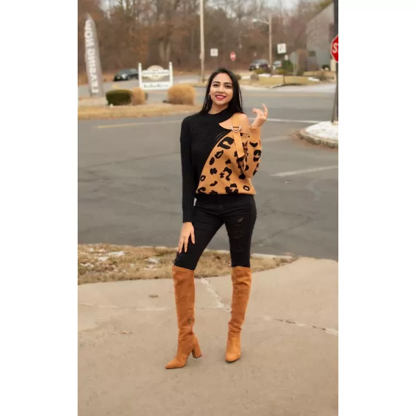 Happy Sailed Womens Cold Shoulder Sweaters High Neck Long Sleeve Oversized Knitted Jumper Pullover Sweater Tops S-2XL