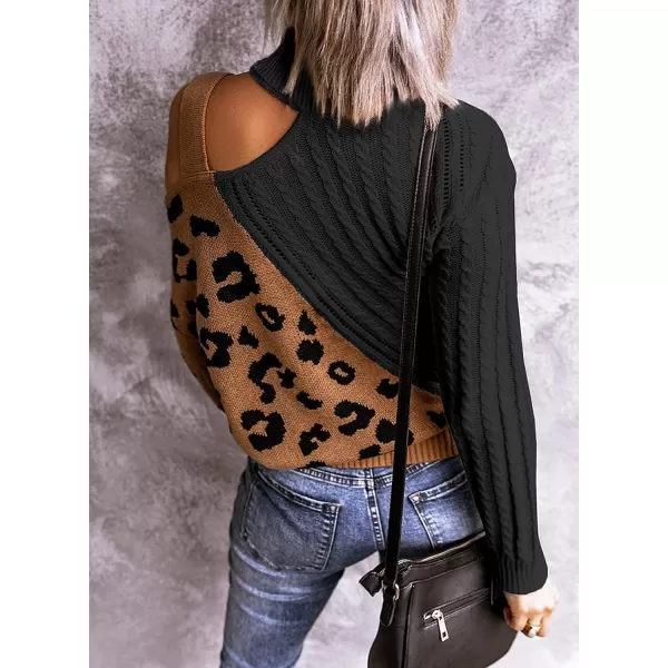Happy Sailed Womens Cold Shoulder Sweaters High Neck Long Sleeve Oversized Knitted Jumper Pullover Sweater Tops S-2XL