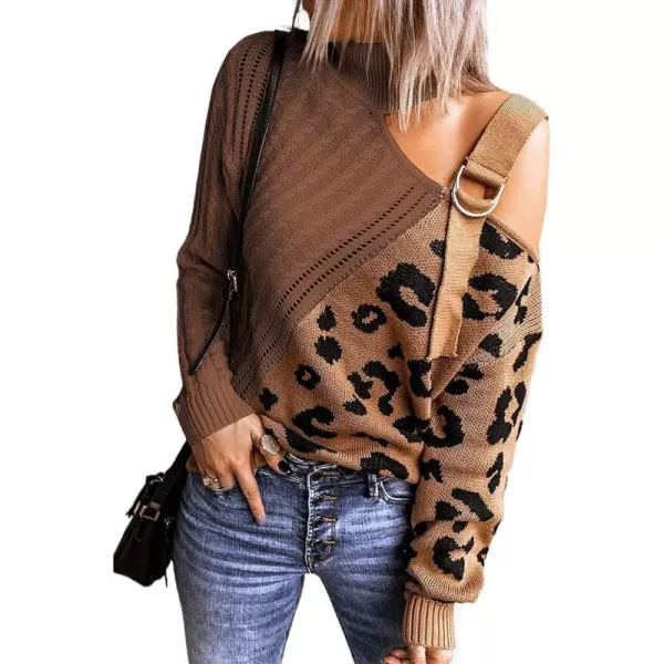Happy Sailed Womens Cold Shoulder Sweaters High Neck Long Sleeve Oversized Knitted Jumper Pullover Sweater Tops S-2XL