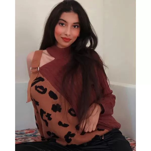Happy Sailed Womens Cold Shoulder Sweaters High Neck Long Sleeve Oversized Knitted Jumper Pullover Sweater Tops S-2XL