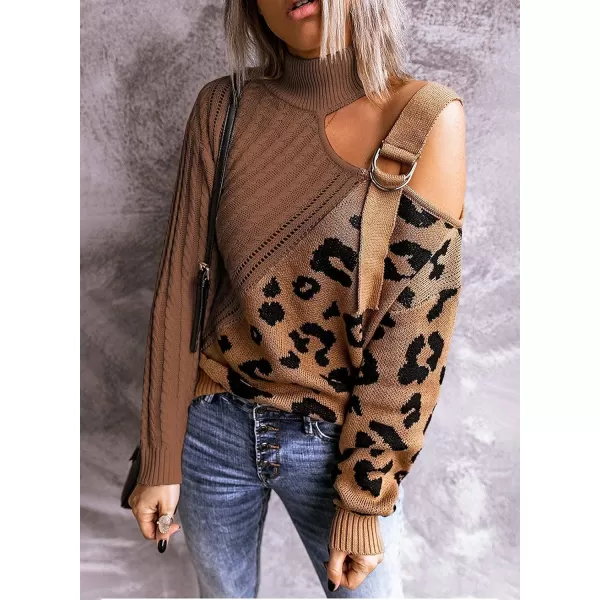 Happy Sailed Womens Cold Shoulder Sweaters High Neck Long Sleeve Oversized Knitted Jumper Pullover Sweater Tops S-2XL