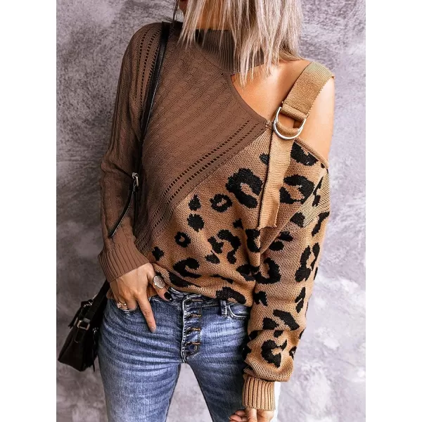 Happy Sailed Womens Cold Shoulder Sweaters High Neck Long Sleeve Oversized Knitted Jumper Pullover Sweater Tops S-2XL