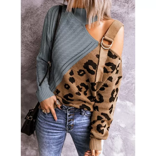 Happy Sailed Womens Cold Shoulder Sweaters High Neck Long Sleeve Oversized Knitted Jumper Pullover Sweater Tops S-2XL