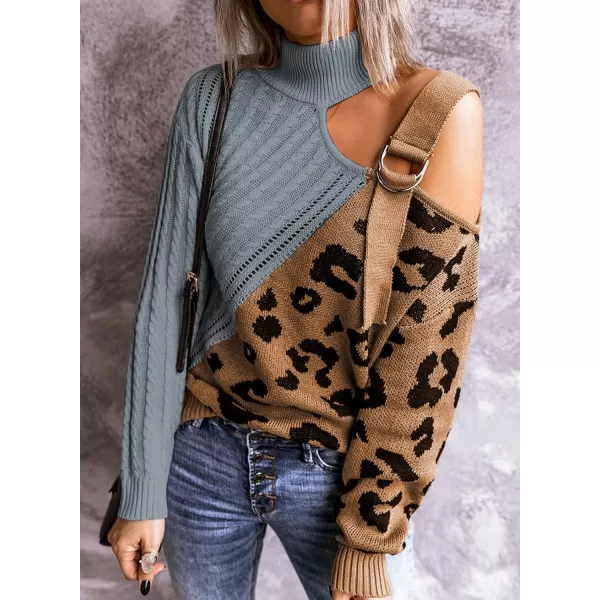 Happy Sailed Womens Cold Shoulder Sweaters High Neck Long Sleeve Oversized Knitted Jumper Pullover Sweater Tops S-2XL