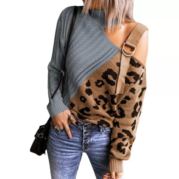 Happy Sailed Womens Cold Shoulder Sweaters High Neck Long Sleeve Oversized Knitted Jumper Pullover Sweater Tops S-2XL