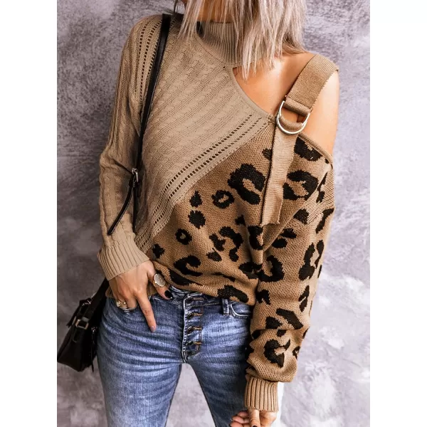 Happy Sailed Womens Cold Shoulder Sweaters High Neck Long Sleeve Oversized Knitted Jumper Pullover Sweater Tops S-2XL