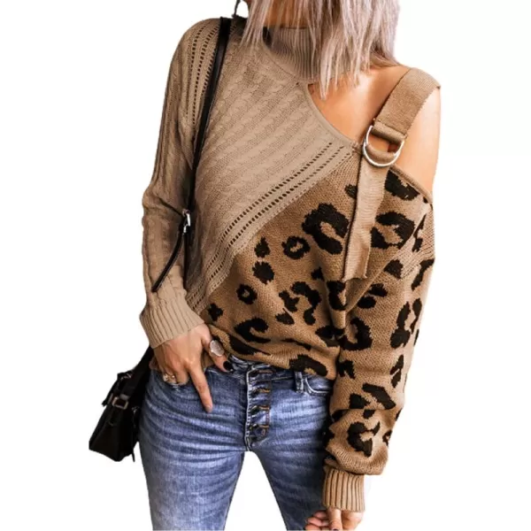 Happy Sailed Womens Cold Shoulder Sweaters High Neck Long Sleeve Oversized Knitted Jumper Pullover Sweater Tops S-2XL