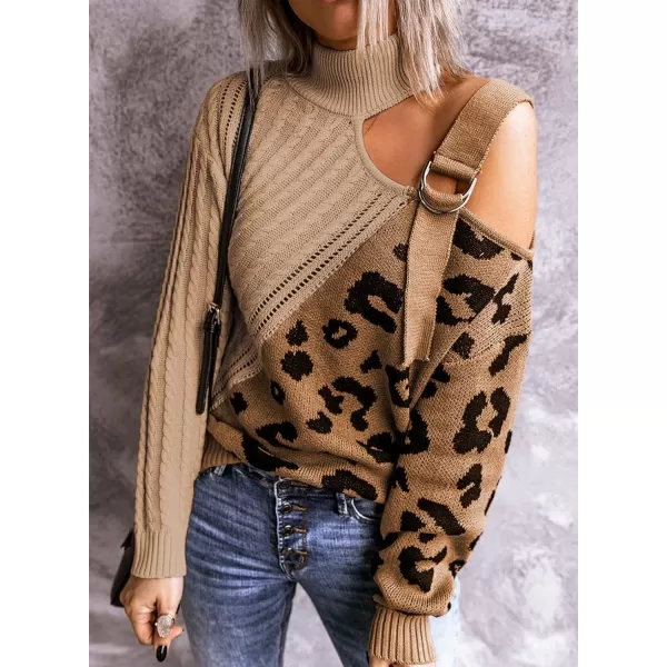 Happy Sailed Womens Cold Shoulder Sweaters High Neck Long Sleeve Oversized Knitted Jumper Pullover Sweater Tops S-2XL