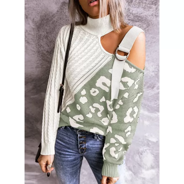 Happy Sailed Womens Cold Shoulder Sweaters High Neck Long Sleeve Oversized Knitted Jumper Pullover Sweater Tops S-2XL