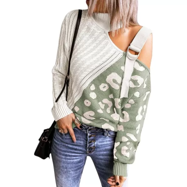 Happy Sailed Womens Cold Shoulder Sweaters High Neck Long Sleeve Oversized Knitted Jumper Pullover Sweater Tops S-2XL