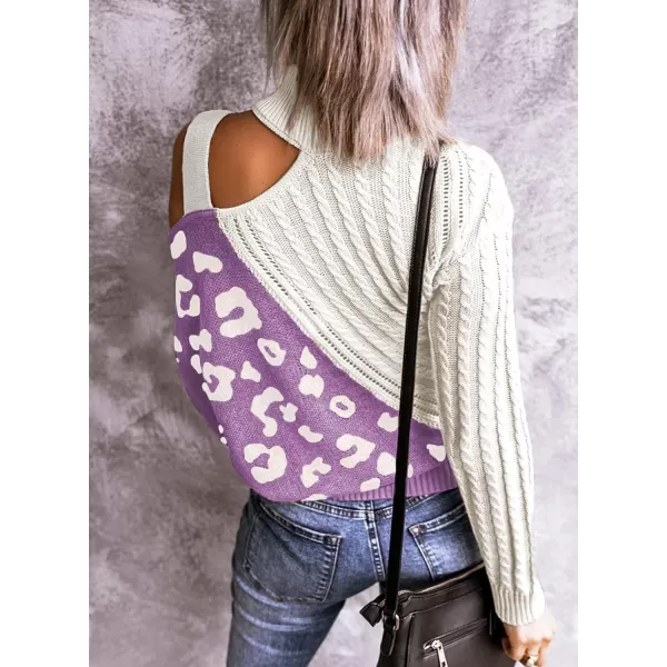 Happy Sailed Womens Cold Shoulder Sweaters High Neck Long Sleeve Oversized Knitted Jumper Pullover Sweater Tops S-2XL