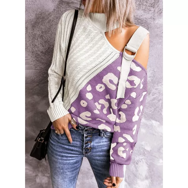 Happy Sailed Womens Cold Shoulder Sweaters High Neck Long Sleeve Oversized Knitted Jumper Pullover Sweater Tops S-2XL