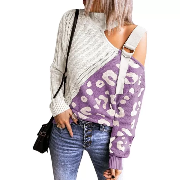 Happy Sailed Womens Cold Shoulder Sweaters High Neck Long Sleeve Oversized Knitted Jumper Pullover Sweater Tops S-2XL
