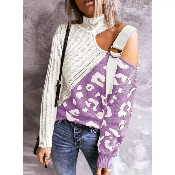 Happy Sailed Womens Cold Shoulder Sweaters High Neck Long Sleeve Oversized Knitted Jumper Pullover Sweater Tops S-2XL
