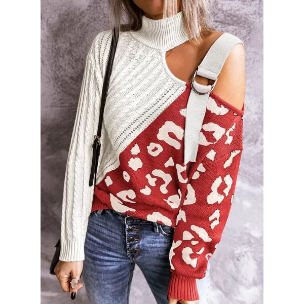 Happy Sailed Womens Cold Shoulder Sweaters High Neck Long Sleeve Oversized Knitted Jumper Pullover Sweater Tops S-2XL