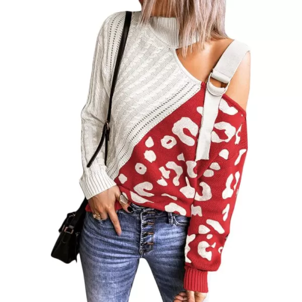 Happy Sailed Womens Cold Shoulder Sweaters High Neck Long Sleeve Oversized Knitted Jumper Pullover Sweater Tops S-2XL