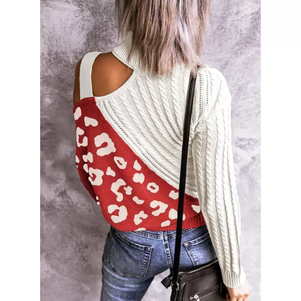 Happy Sailed Womens Cold Shoulder Sweaters High Neck Long Sleeve Oversized Knitted Jumper Pullover Sweater Tops S-2XL