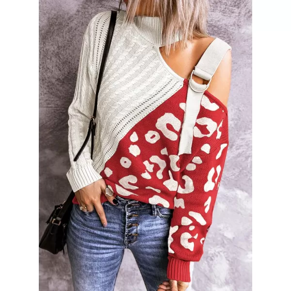 Happy Sailed Womens Cold Shoulder Sweaters High Neck Long Sleeve Oversized Knitted Jumper Pullover Sweater Tops S-2XL