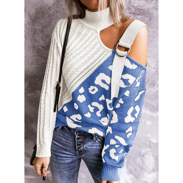 Happy Sailed Womens Cold Shoulder Sweaters High Neck Long Sleeve Oversized Knitted Jumper Pullover Sweater Tops S-2XL