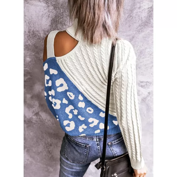 Happy Sailed Womens Cold Shoulder Sweaters High Neck Long Sleeve Oversized Knitted Jumper Pullover Sweater Tops S-2XL