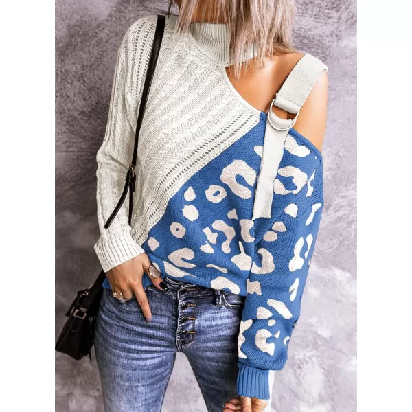 Happy Sailed Womens Cold Shoulder Sweaters High Neck Long Sleeve Oversized Knitted Jumper Pullover Sweater Tops S-2XL