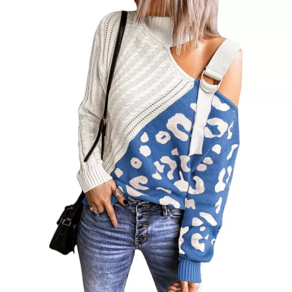 Happy Sailed Womens Cold Shoulder Sweaters High Neck Long Sleeve Oversized Knitted Jumper Pullover Sweater Tops S-2XL