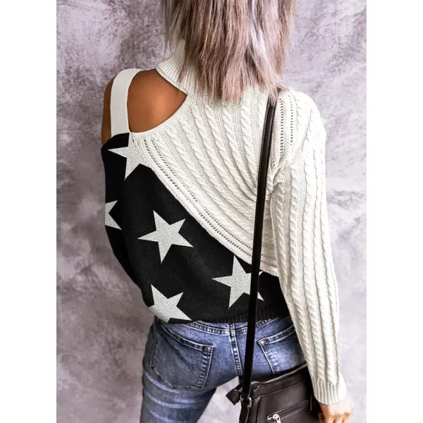 Happy Sailed Womens Cold Shoulder Sweaters High Neck Long Sleeve Oversized Knitted Jumper Pullover Sweater Tops S-2XL