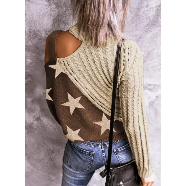 Happy Sailed Womens Cold Shoulder Sweaters High Neck Long Sleeve Oversized Knitted Jumper Pullover Sweater Tops S-2XL