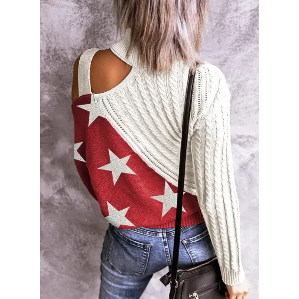 Happy Sailed Womens Cold Shoulder Sweaters High Neck Long Sleeve Oversized Knitted Jumper Pullover Sweater Tops S-2XL