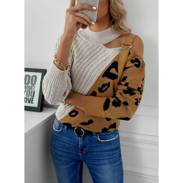 Happy Sailed Womens Cold Shoulder Sweaters High Neck Long Sleeve Oversized Knitted Jumper Pullover Sweater Tops S-2XL