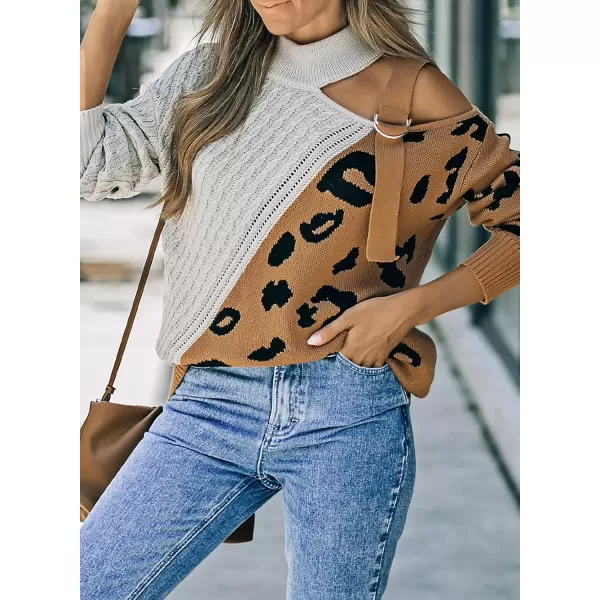 Happy Sailed Womens Cold Shoulder Sweaters High Neck Long Sleeve Oversized Knitted Jumper Pullover Sweater Tops S-2XL