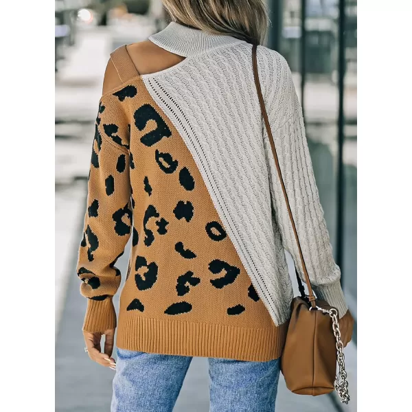 Happy Sailed Womens Cold Shoulder Sweaters High Neck Long Sleeve Oversized Knitted Jumper Pullover Sweater Tops S-2XL