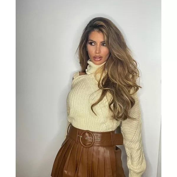 Happy Sailed Womens Cold Shoulder Sweaters High Neck Long Sleeve Oversized Knitted Jumper Pullover Sweater Tops S-2XL