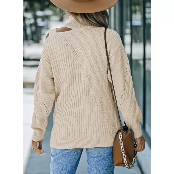 Happy Sailed Womens Cold Shoulder Sweaters High Neck Long Sleeve Oversized Knitted Jumper Pullover Sweater Tops S-2XL
