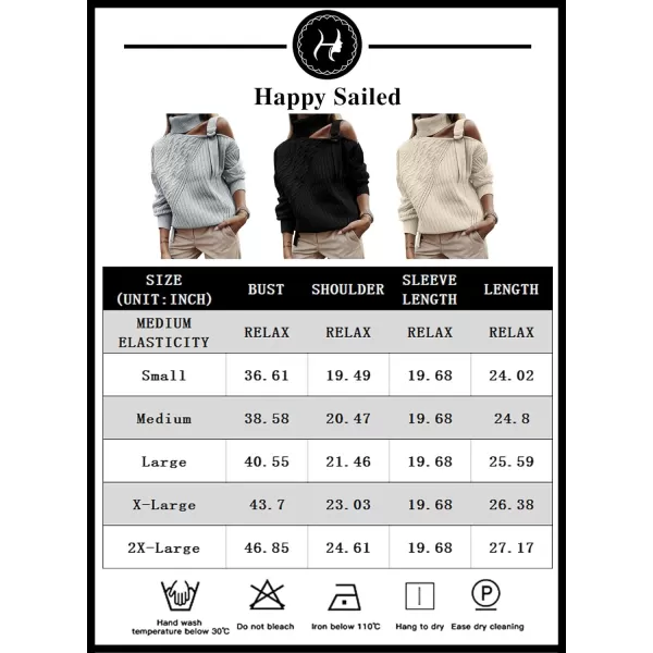 Happy Sailed Womens Cold Shoulder Sweaters High Neck Long Sleeve Oversized Knitted Jumper Pullover Sweater Tops S-2XL