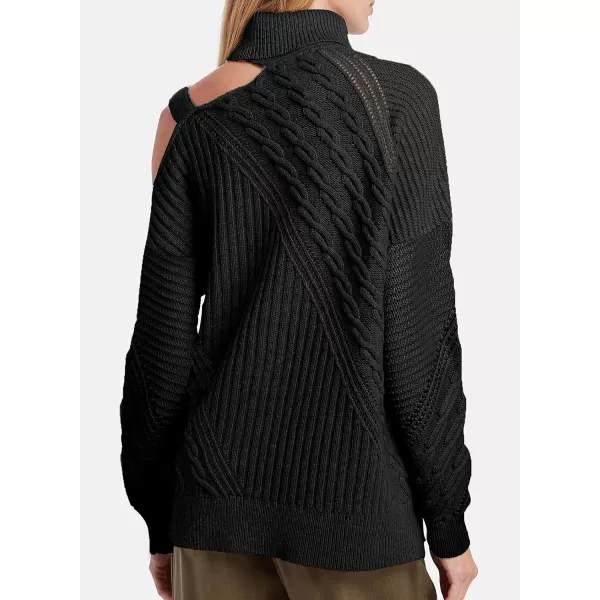 Happy Sailed Womens Cold Shoulder Sweaters High Neck Long Sleeve Oversized Knitted Jumper Pullover Sweater Tops S-2XL