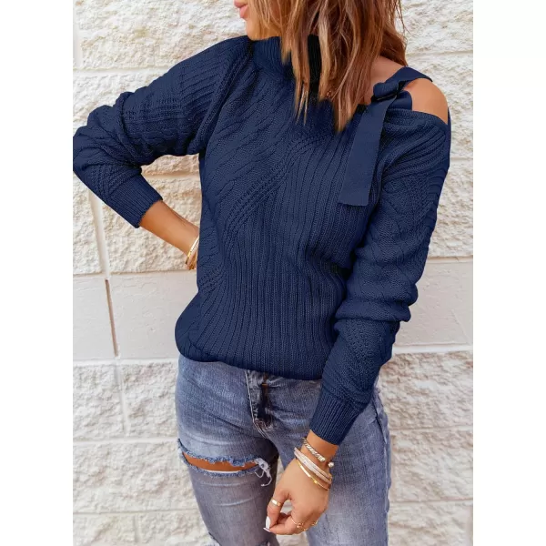 Happy Sailed Womens Cold Shoulder Sweaters High Neck Long Sleeve Oversized Knitted Jumper Pullover Sweater Tops S-2XL