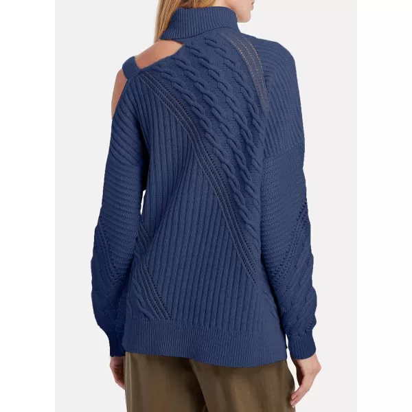 Happy Sailed Womens Cold Shoulder Sweaters High Neck Long Sleeve Oversized Knitted Jumper Pullover Sweater Tops S-2XL