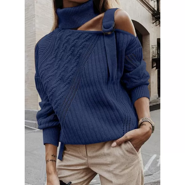 Happy Sailed Womens Cold Shoulder Sweaters High Neck Long Sleeve Oversized Knitted Jumper Pullover Sweater Tops S-2XL