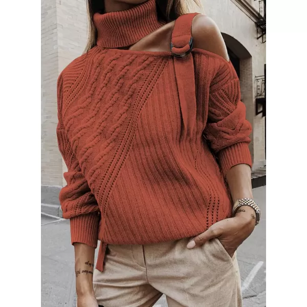 Happy Sailed Womens Cold Shoulder Sweaters High Neck Long Sleeve Oversized Knitted Jumper Pullover Sweater Tops S-2XL