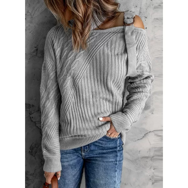 Happy Sailed Womens Cold Shoulder Sweaters High Neck Long Sleeve Oversized Knitted Jumper Pullover Sweater Tops S-2XL